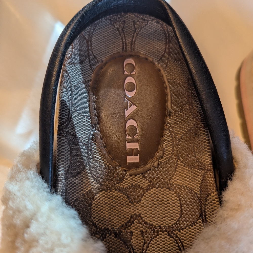 Coach Women's 8B Tally Beige Fuzzy Slippers With Beads - Picture 5 of 10